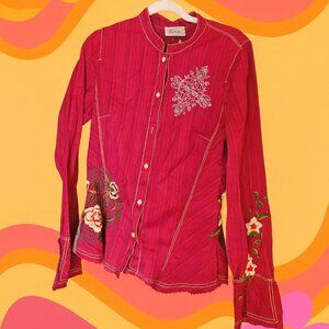 Y2K Betsys embroidered boho western floral mandarin collar shirt raw WS48